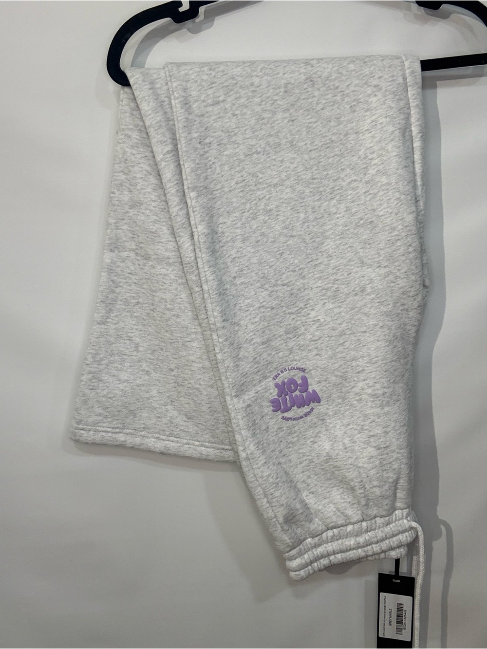 White Fox Boutique Grey Marle Wide Leg Sweatpants with Purple Logo